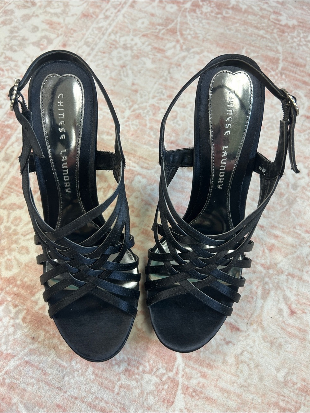 EUC Chinese Laundry Black Strappy Crisscross Slingback Heels